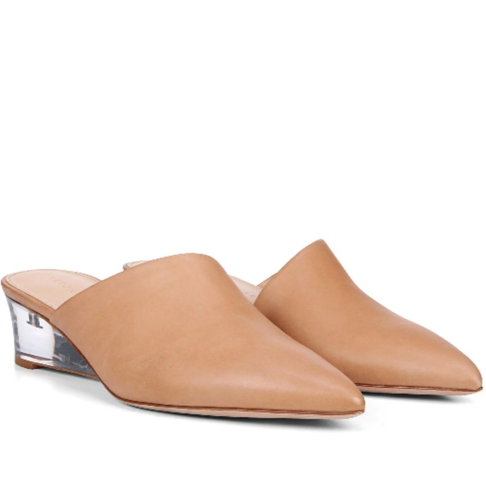 NWT Veronica Beard Ricky Nude Leather Mule with Translucent Lucite Wedge Heel - Picture 6 of 12